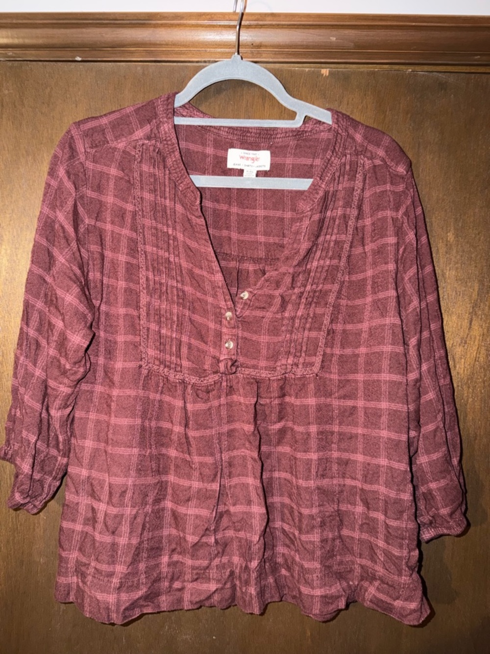 Wrangler Mauve Plaid Button-Front Tunic